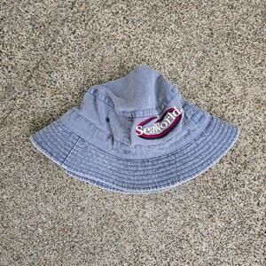 Vtg 90s SEA WORLD Embroidered Spellout Logo Earthtone Amusement Park Bucket Hat